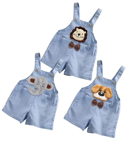 ACMEDE Salopette corte estive per bambini, in denim, 6-12 mesi, 2, 3 anni, per bambini, estive, pantaloni corti in denim cotone
