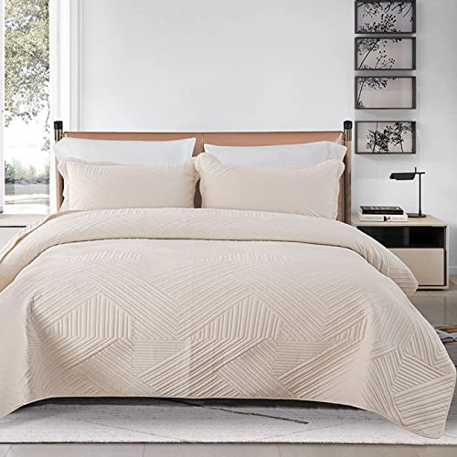 XIUWOUG Tagesdecke 220X240 Mit Kissen Bezüge Bettüberwurf 3 Teilig Kristallsamt Steppdecke Wendedesign Bettdecke Stepp Decke Weich & Komfort Sofaüberwurf Für Schlafzimmer,Weiß,240x250