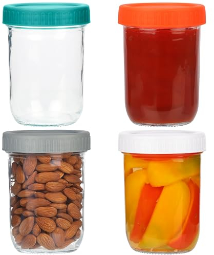 BELLE VOUS 4x Joghurtbecher aus Glas to Go - 437ml Overnight Oats Behälter Gläser Set - wiederverwendbarer 4er pack Müsli Becher mit Schraubdeckel