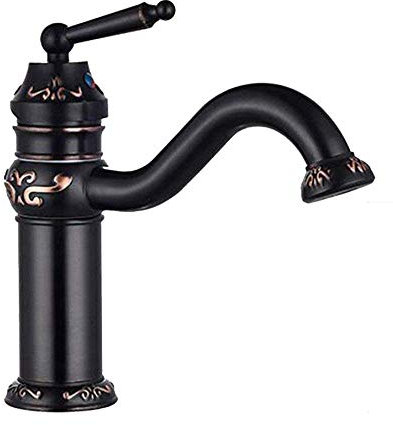 Nostalgischer Retro-Badezimmer-Wasserhahn in Schwarz, 360° drehbar, hoher Waschtischmischer, Einhebelmischer, Waschbecken-Wasserhahn, Messing, Küchenarmaturen. Interessantes Leben