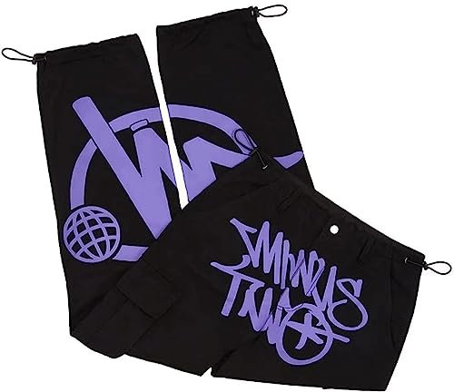 sPeesy Minus Two Cargo Y2k, Jeans stampati Hip Hop, pantaloni Minus Two Straight Hose Street Pocket Vita Alta Stampato Hip Hop, Minus Two Cargo Y2k Casual Pantaloni Baggy, Viola 01, S