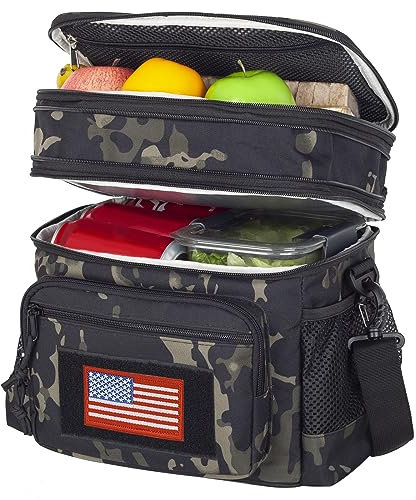 ATRIPACK Lunchtasche für Herren, doppelstöckig, taktische Lunchbox, Arbeit mit Schultergurt, MOLLE-Gurtband, groß, Lunch-Kühler, auslaufsicher, isoliert (Camo-Schwarz)