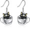 Black Cat Drop Earrings for Women 925 Sterling Silver Teacup Dangle Earrings for Girls Cat Jewellery Gift