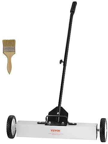 VEVOR 50Lbs Rolling Magnetic Sweeper with Wheels, Push-Type Magnetic Pick Up Sweeper, 24-inch Large Magnet Pickup Lawn Sweeper with Telescoping Handle, Easy Cleanup of Workshop Garage Yard