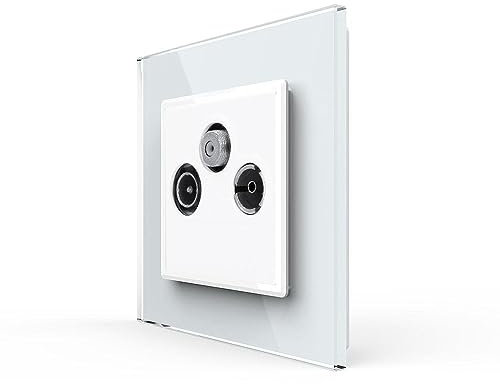 LIVOLO dreifache TV Fernseher/FM Radio/SAT Satelliten Anschlussdose für eine Unterputzdose Multimediadose Kabel mit Glasrahmen in Weiß