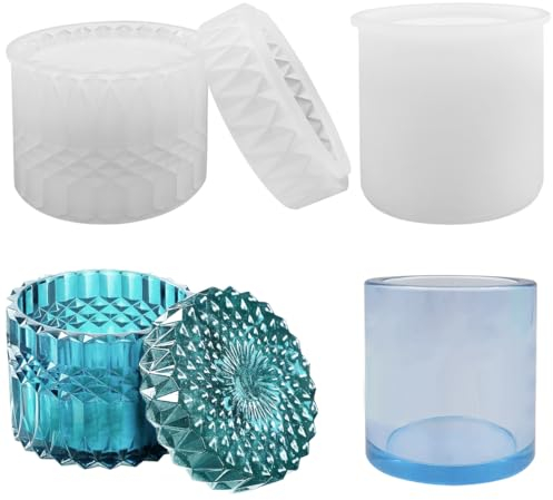 AFUNTA Lot de 2 moules en silicone pour bocaux en résine époxy avec couvercle, pour pot de rangement à faire soi-même, conteneurs de bonbons, artisanat en résine, décoration d'intérieur