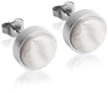 Kleine Ohrstecker silber mit Stein • Graue Ohrringe für Damen • Nachhaltiger Modeschmuck aus Edelstahl & recyceltem Glas mit Perlmutt Optik • Ø 9mm