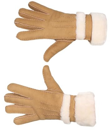 Harrys-Collection Damen Handschuh aus echtem Lammfell mit Pelz Besatz, Farben:hellbraun, Handschuhgröße:L/XL