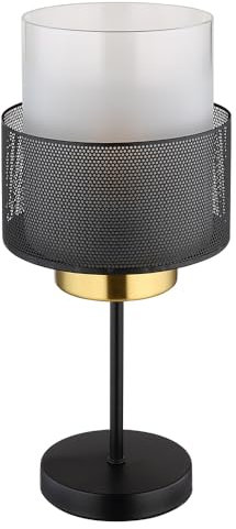 GLOBO Tischleuchte Glasschirm satiniert Tischlampe Retro Beistellleuchte Gitter schwarz, gold, Fernbedienung dimmbar, 1x RGB LED 4,8W 470Lm warmweiß, DxH 18x40 cm