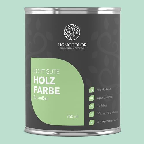 Lignocolor Holzfarbe Außen glänzend | wetterfeste Farbe für den Außenbereich (Mint glänzend, 750ml) | hochdeckend & hochbeständig