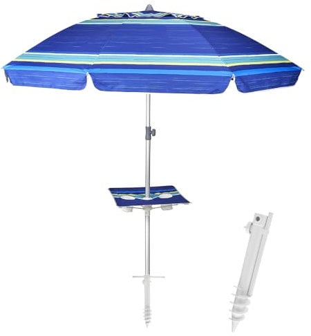 eacommerce Ombrellone da Spiaggia Mare 220 cm in Alluminio Inclinabile con Picchetto e Tavolino incluso