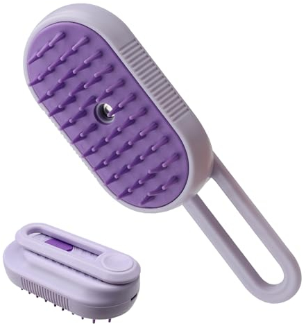 HENGBIRD KatzenbüRste mit Dampf, hundebürste mit Dampf, Dampfbürste Katze hund, Water Brush Katze, Cat Brush with steam, Steamy pet Brush dog Katze, Dampfbürste für hunde Katzen (lila)
