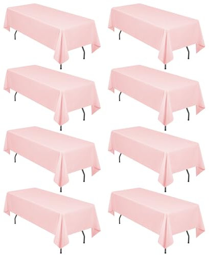 LYAFS 8 Nappes Rectangulaires de Polyester 153 x 260 cm, Rose Nappe de Table de Qualité de 1,8 m, Résistant aux Taches et aux Rides Lavable Décoratif Nappe pour Banquet de Mariage Fête