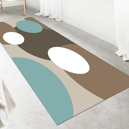 LIKE IT MORE Modern Teppich für Wohnzimmer, Schlafzimmer, Küche und Flur - Waschbarer Rutschfester Teppichläufer - Großer Teppich Läufer Beige Grau Blau Weiß 80x300 (Uranus Hellblau)