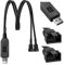 KUOQIY 50cm Full Speed 12V Voltage Step-Up USB to Dual 3 Pin and 4 Pin PC Fan Sleeved Power Adapter Cable, USB to 3Pin / 4Pin PC Fan Cable, Braided