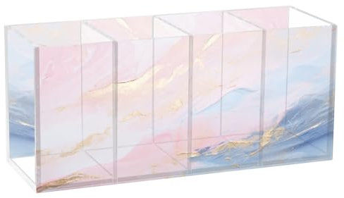 Pot à crayons en acrylique effet marbre rose avec 4 compartiments