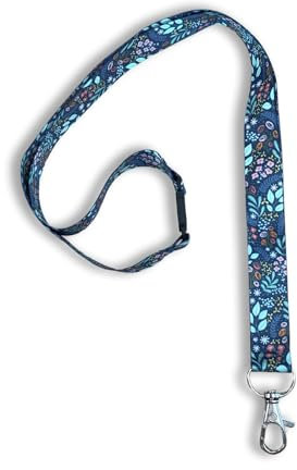 Avery – Tour de cou à motif Printemps avec mousqueton en métal 2 cm – cordon porte-badge en polyester recyclé satiné doux – lanyard identification, cordon badge, porte-carte avec clip de sécurité