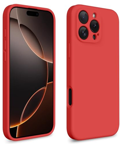 CALOOP Slim-Fit for iPhone 16 Pro Case,Skin Soft Liquid Silicone,Sturdy Hard Frame Shockproof Cover with Anti-Scratch Microfiber Lining,Full Protection for Screen and Camera Lens,6.3 inch (Red)