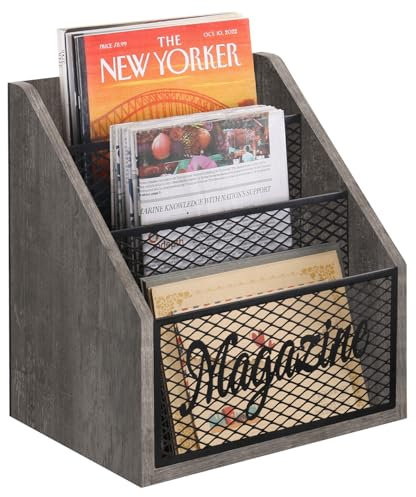 YINMIT Zeitschriftenhalter, abgestufter 3-stöckiger Zeitschriftenständer, Boden, Zeitschriften-Aufbewahrungskorb, Aktenhalter, Ordner, Organizer für Zeitschriften, Bücher, Zeitungen, Tablets