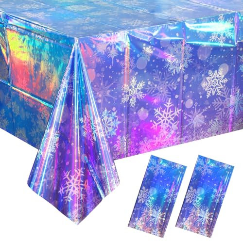Calkkrer 2 Stück Holographische Schneeflocken Tischdecke, Tischdecke Weihnachten Glitzer, Winter Schneeflocken Deko, Tischdecke Christmas, Party Dekoration Für Wintergeburtstag
