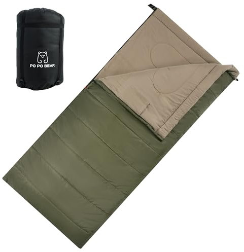 PO PO BEAR Zero Degree Schlafsack für Erwachsene, grün, 100 % Baumwollflanell, groß und groß (grün, 213,4 x 101,6 cm, Reißverschluss rechts)