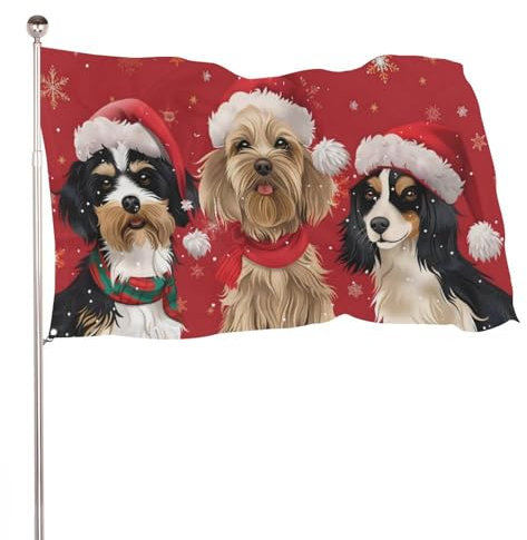 Weihnachtsgartenfahne, 90x150 cm Weihnachtsmütze Hund Flagge doppelseitig Winter-Flagge Weihnachtsdekoration Garten Urlaub Zuhause Party Hängedekoration