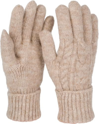 styleBREAKER Damen Strickhandschuhe mit Zopfstrickmuster, warme Winter Fingerhandschuhe, vielseitige Farben 09010051, Farbe:Braun meliert