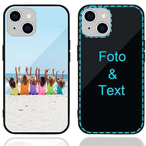 MXCUSTOM Personalisierte Handyhülle für Apple iPhone 13, Benutzerdefiniert Kratzfest Gehärtetes Glas Weicher Stoßfänger Hülle mit Eigenem Foto Bild Text Individuelle Schutzhülle(GHS-BK-P1A)