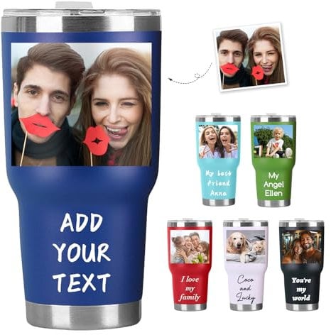 Personalized Tumbler with Picture, Name Logo Photo, Coffee Tumbler Mug 30oz Insulated Stainless Steel Custom Travel Mug Cup Gift for Men Women Dad Mom Birthday Xmas