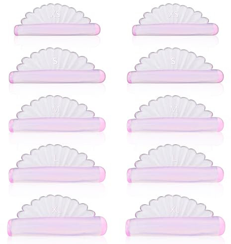 Nogeqi 10 Stück Selbstklebende Wimpernlifting Pads 5 Größen Lash Lifting Pads Selbstklebend Rosa Silikon Dauerwelle Pad Wiederverwendbar Lash Lift Pads im Muschelstil für Salon und Zuhause