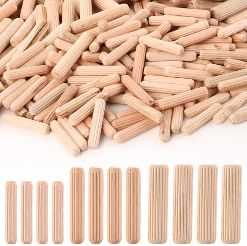 LOPYXBR 900 Stück Holzdübel Set, M6 M8 M10, 6x30 mm, 8x40 mm, 10x40 mm Rillendübel, Runde Möbel Holzdübel für Handwerker, Schreiner, Holzbearbeitung, Heimwerker