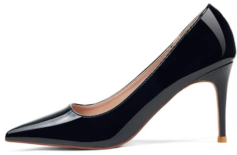 Zhabtuc Escarpins Stiletto en Cuir Verni, Bout Pointu, Talon 8 cm pour Mariage & Bal, Noir, 38.5 EU