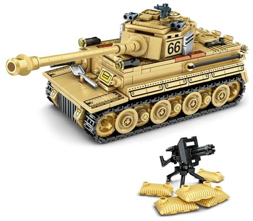 Qter Technik Militär Tank Modell, Tiger Panzer Klemmbaustein MOC Bausteine Set, Erwachsene Modellbausatz für Sammler und Panzerfans (528 Teile) (Tiger Panzer)