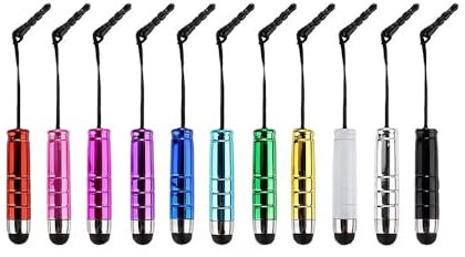 Mini Stylus Pen Bundle Short Stylus Pens with 3.5mm Jack Connector - Compatible with All Capacitive Touchscreen Devices - for iPad, iPhone, Samsung Phones, Tablets, Pack of 10, Mix Colours