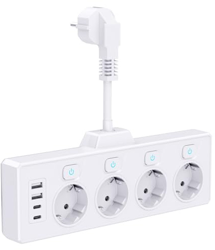 Regleta 4 Tomas con 4 USB, Protección contra Sobretensiones, 3680 W