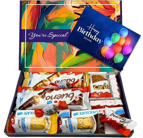 Chocolate Gift Box Hamper, Letter Box Friendly, Perfect for Presents, Surprises and Special Occasions, Bueno, Happy Hippo, Cards, Mini (Happy Birthday - Balloon)