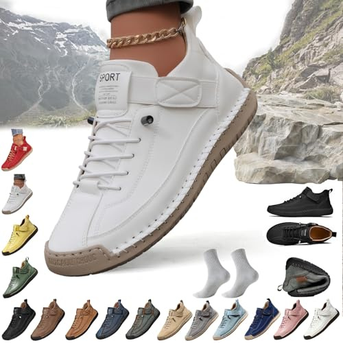 Elira – Sneakers, Elira | Bequeme, Stützende Sneakers, Ergonomischer Orthopädische Schuhe mit Verstellbarem Gummiband, Hineinschlüpfen, zum Wandern Camping Autofahren(Weiß mit gelbem Hintergrund,38)