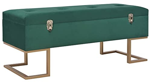 Frdhee Sitzbank Flur Bank Esszimmer,Bank mit Staufach 105 cm Grün Samt für Wohnzimmer Schlafzimmer