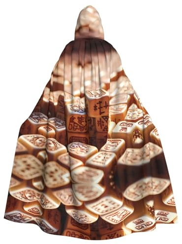 QAZWZML mahjong bedruckter Kapuzenumhang mit Fliege und Reißverschluss-Design, geeignet für Partys, Cosplay und Motto-Kostüme