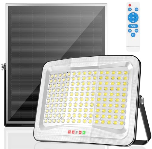 JADIDIS 800W Focos Led Exterior Solare Detección de Movimiento, 150LED Luz Solar Exterior con Control Remoto, Gran Panel Solar 35 * 40 cm, IP65, 6500K 3 Modos Lampara Solar para Jardín Patios Garajes