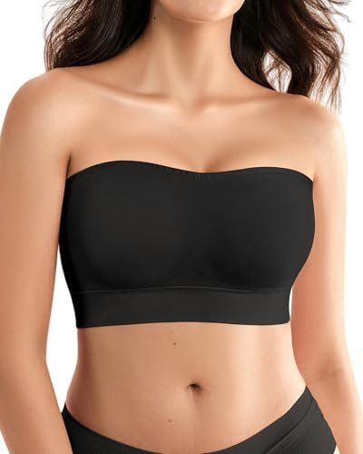 SHARICCA Reggiseno senza spalline da donna senza ferretto – senza cuciture push-up a fascia con silicone antiscivolo – Reggiseno senza spalline come Bralette & Tube Top – Reggiseno imbottito senza