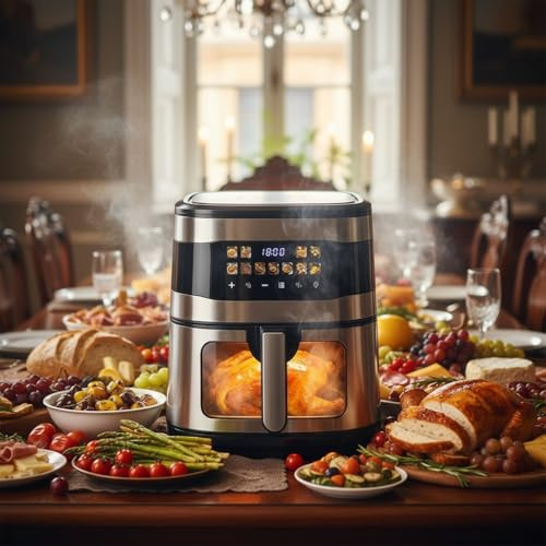 9L Air Fryer with Visual Window, 11-In-1 Cooking Presets, Smart Touch Screen, Timer Function, Energy and Time Saver with 11 Pre-Sets for Oil Free & Low Fat Healthy Cooking, 33.5 * 32.5 * 35.5cm