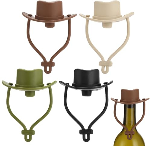 4 Pcs Cowboy Hat Wine Bottle Stoppers, Reusable Silicone Bottle Caps, Airtight Seal for Wine Champagne Beer Bottles, Decorative Novelty Accessories & Gift Set (4 Colors)