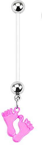 Piercing Nombril en Acier Chirurgical et Bio Flex - Femme Enceinte - Pieds de bébé - Rose