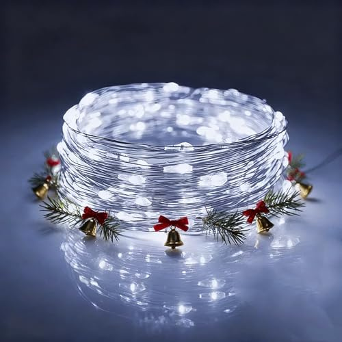 Timewanderer 5m/16.4Ft 50 Led String Starry Fairy Light AA Battery Operated Decorative Bright Micro Ultra Thin LED Lights on Silver Wire for Christmas DIY Decoration (White)