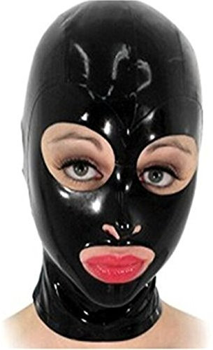 MFMYEE Bondage Latex maske,BDSM-maske Fetisch Kopfhaube Latex Cosplay Reißverschluss hinten,Offene Augen Mund Gesichtsabdeckung