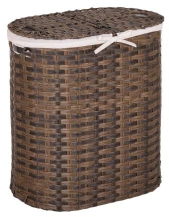 Seville Classics Premium Handwoven Portable Laundry Bin Basket with Carrying Handles, Household Storage for Clothes, Linens, Sheets, Mocha Brown, Oval Hamper