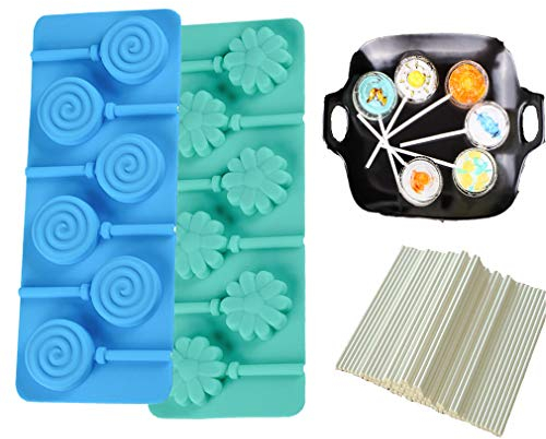 Cake Pops Silikon Silikonform für Lollis - Blume und Spirale Form für Lutscher Herstellen - Silikon backform für Cake-Pops/Schokoladen/Bonbons/Pralinen/Fondant - Gib 100 Cakepops sticks