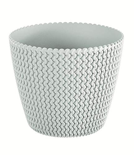 Round Flower Pot Planters for Indoor Outdoor Garden with Lovely Knitted Pattern in Stylish Pastel Colours (22cm, White)