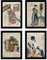 Nacnic Set aus 4 japanischen Vintage Poster. Japanische Illustration im A4-Format mit Rahmen.